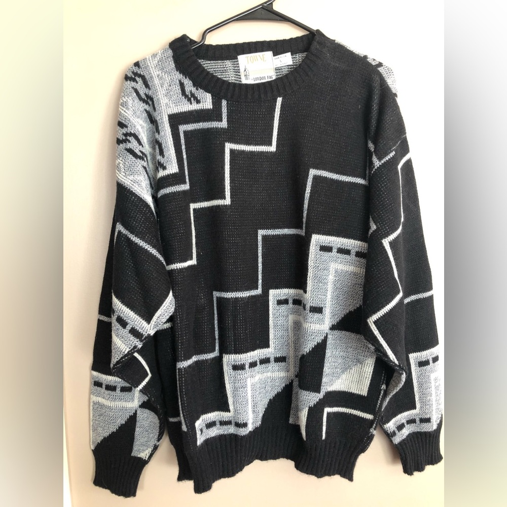 Vintage TOWNE London Fog Mens COSBY Style Black Gray & Sweater Size L